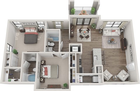 Floor plan for 2 beds, 2 baths, 1208 sqft